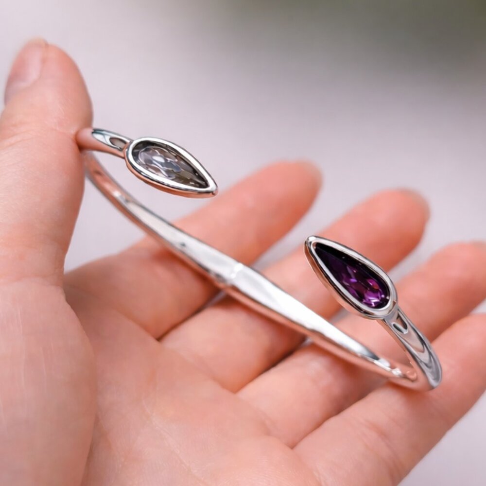 Elegant Cuff Bracelet with Pink and Gray Crystals